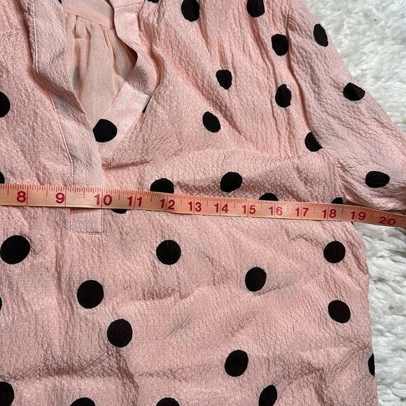 Elie Tahari 100% Silk Polkadot Pink Pastel Black Flowy Long Sleeve Blouse DD13 - Picture 8 of 13